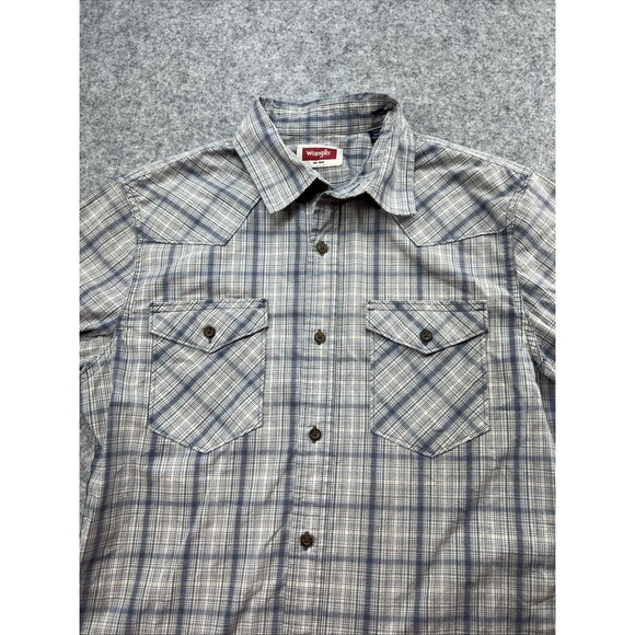 Wrangler Long Sleeve Woven Button Up Shirt Mens Size  Small Plaid Blue Slim Fit - Picture 11 of 15